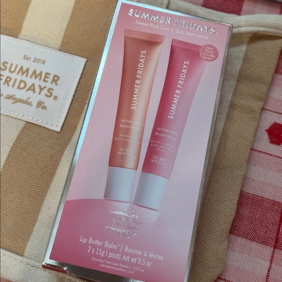 Summer Fridays Striped Canvas Tote with Limited Edition Birthday Lip Set - Picture 2 of 4